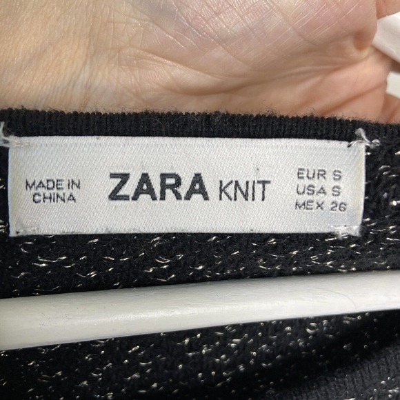 Zara Black Metallic Silver Knit Tweed Long Sleeved Dress Sz S - Picture 10 of 10